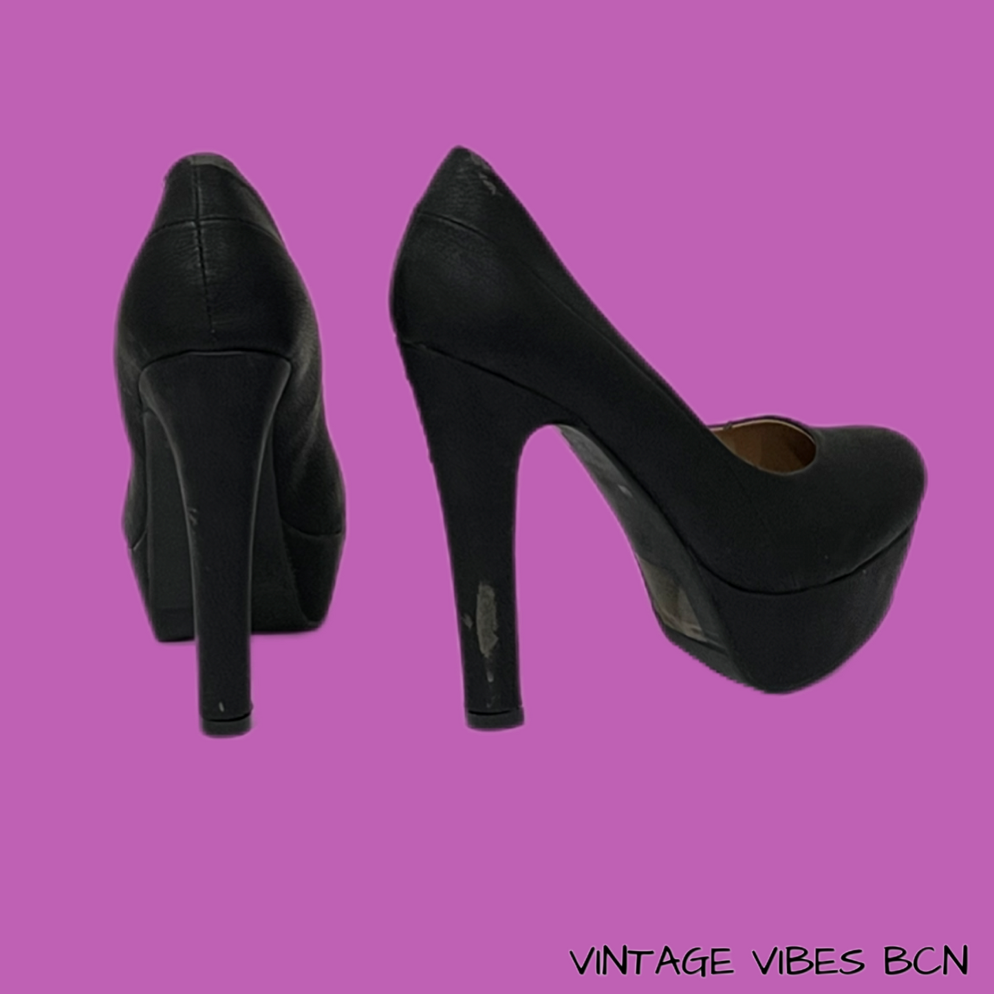 Zapatos de tacón y plataforma efecto piel negros