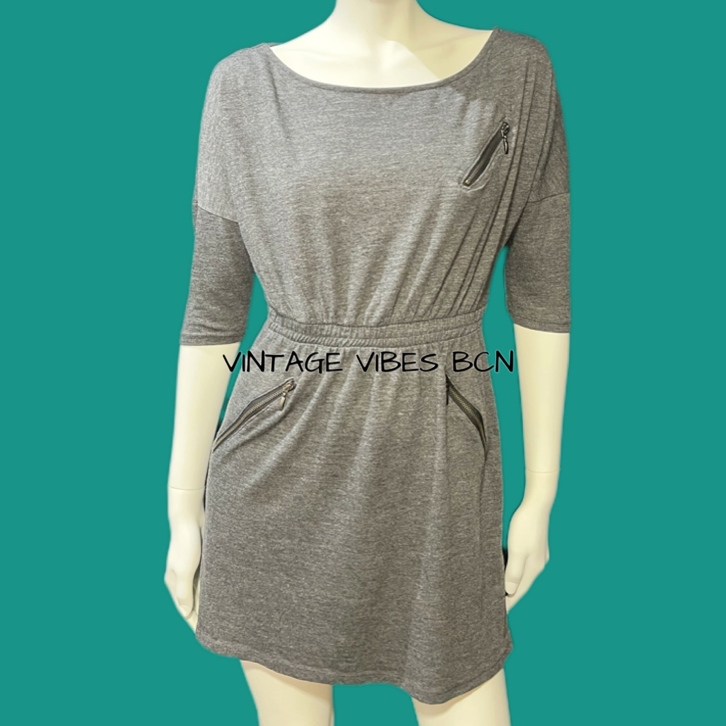 Vestido gris cremalleras BSK (90’s)