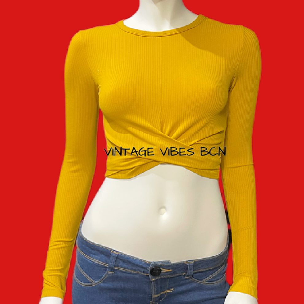 Camiseta vintage cropped canalé